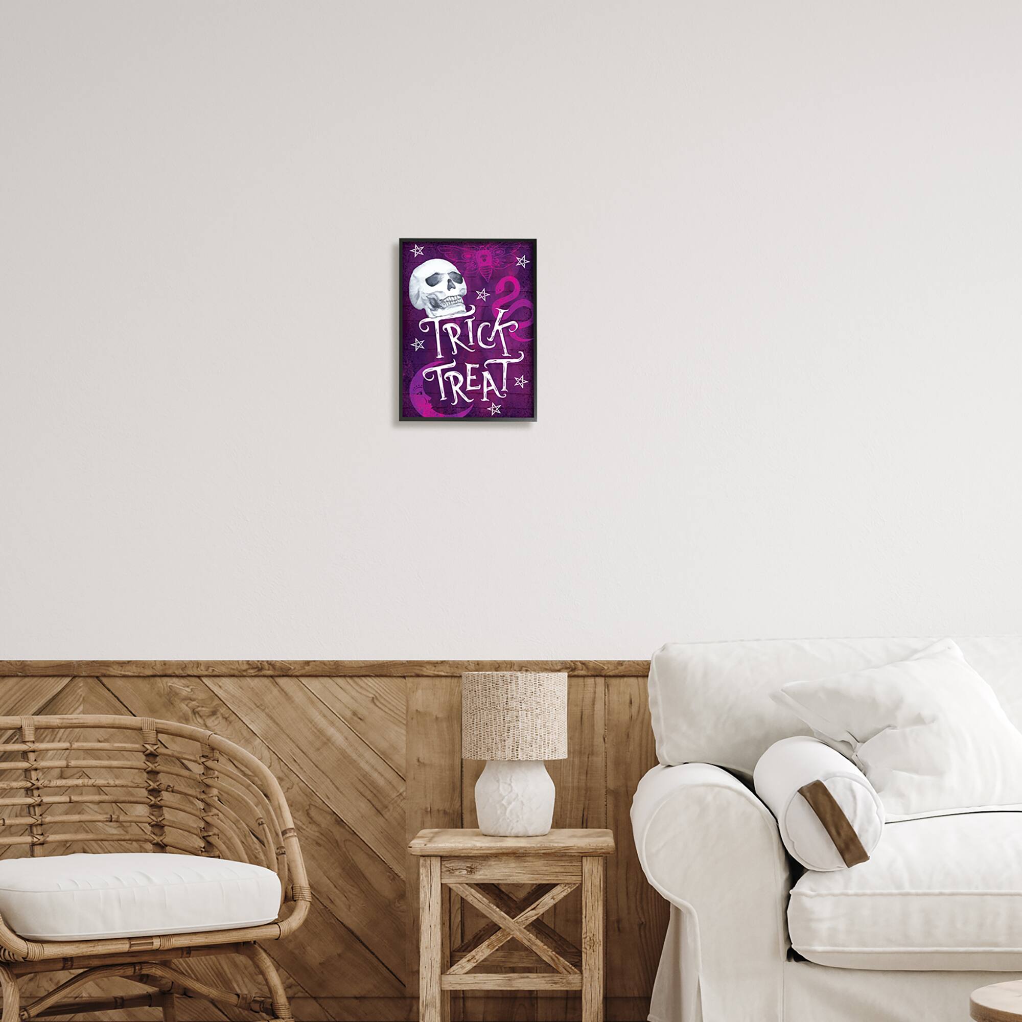 Stupell Industries Trick or Treat Purple Halloween Framed Giclee Art